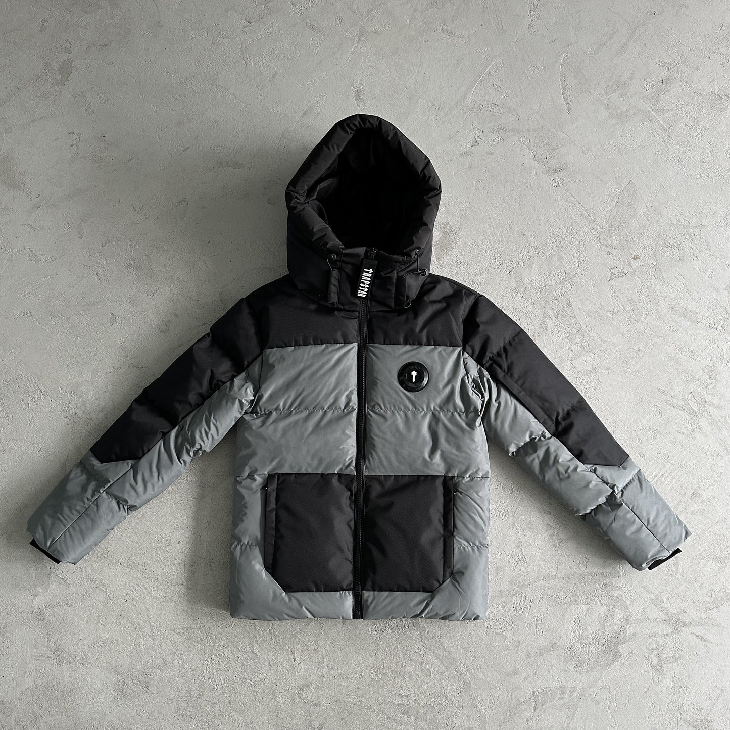 Trapstar Decoded Arch Puffer Jacket Black Grey